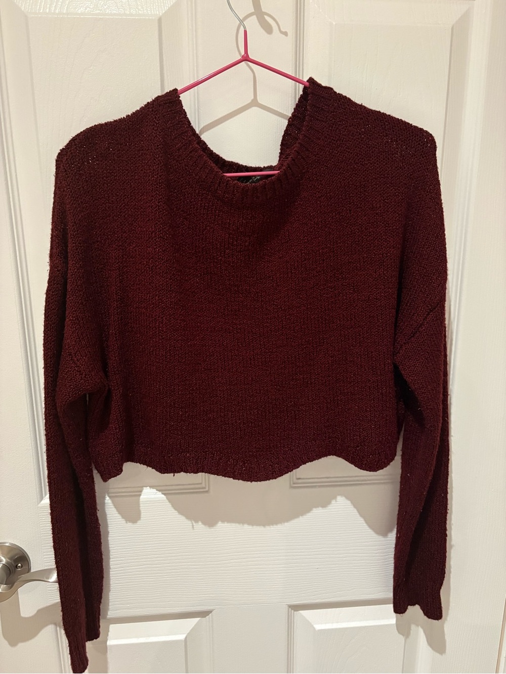 Forever 21 Cropped Crewneck Sweater - Wine